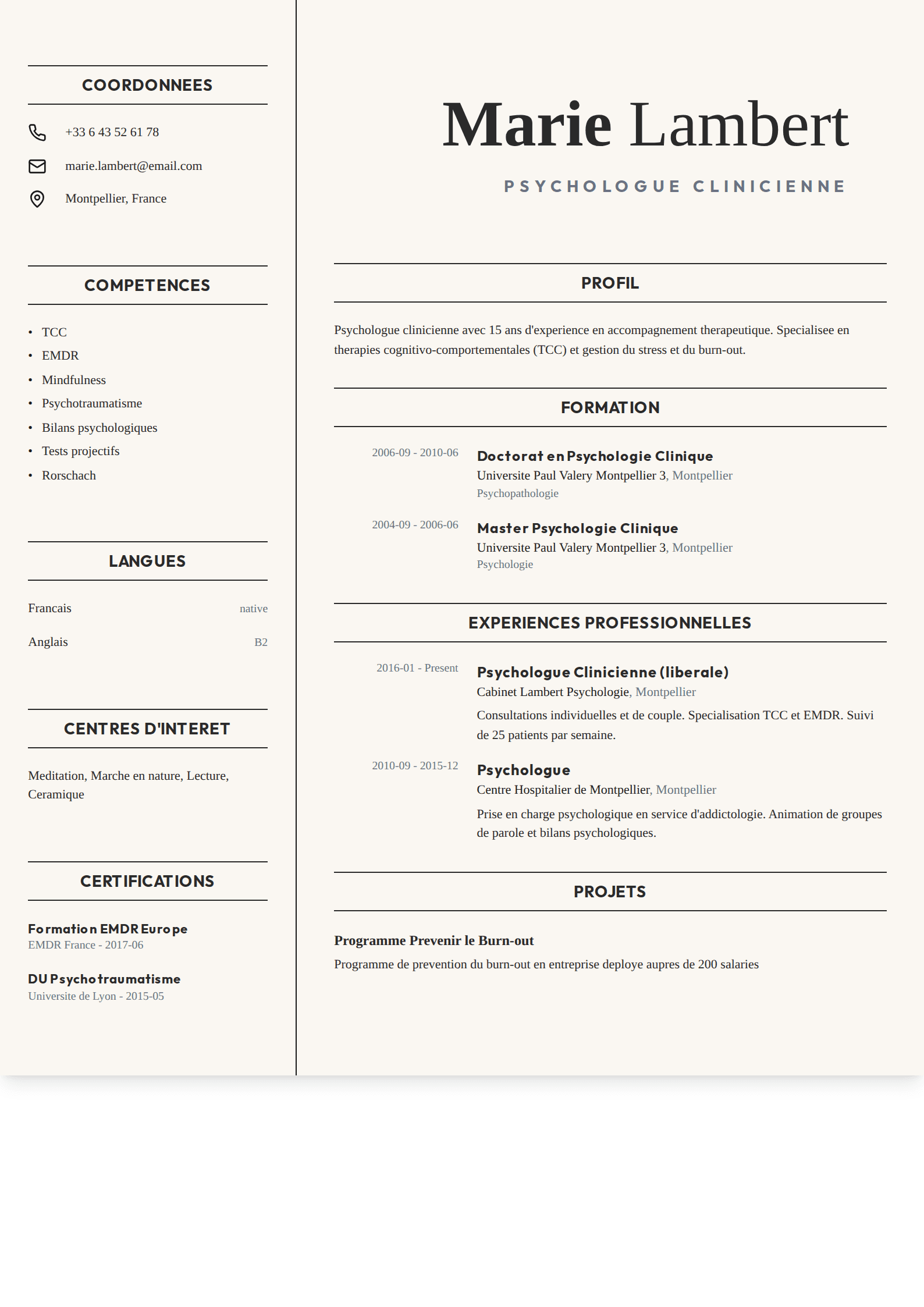 Template CV Elegant Beige