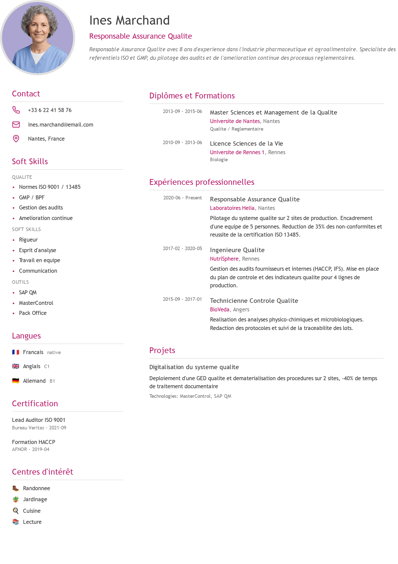 Template CV Élégant Rose