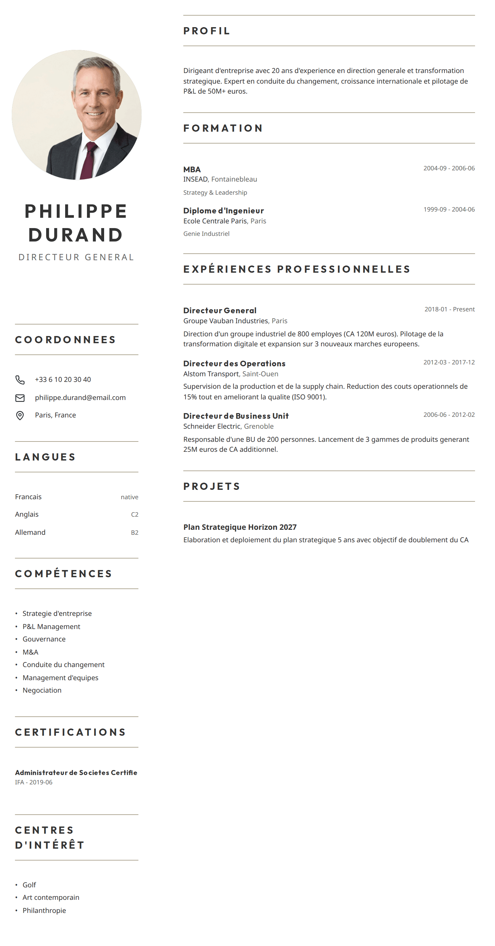 Template CV Executive Gold