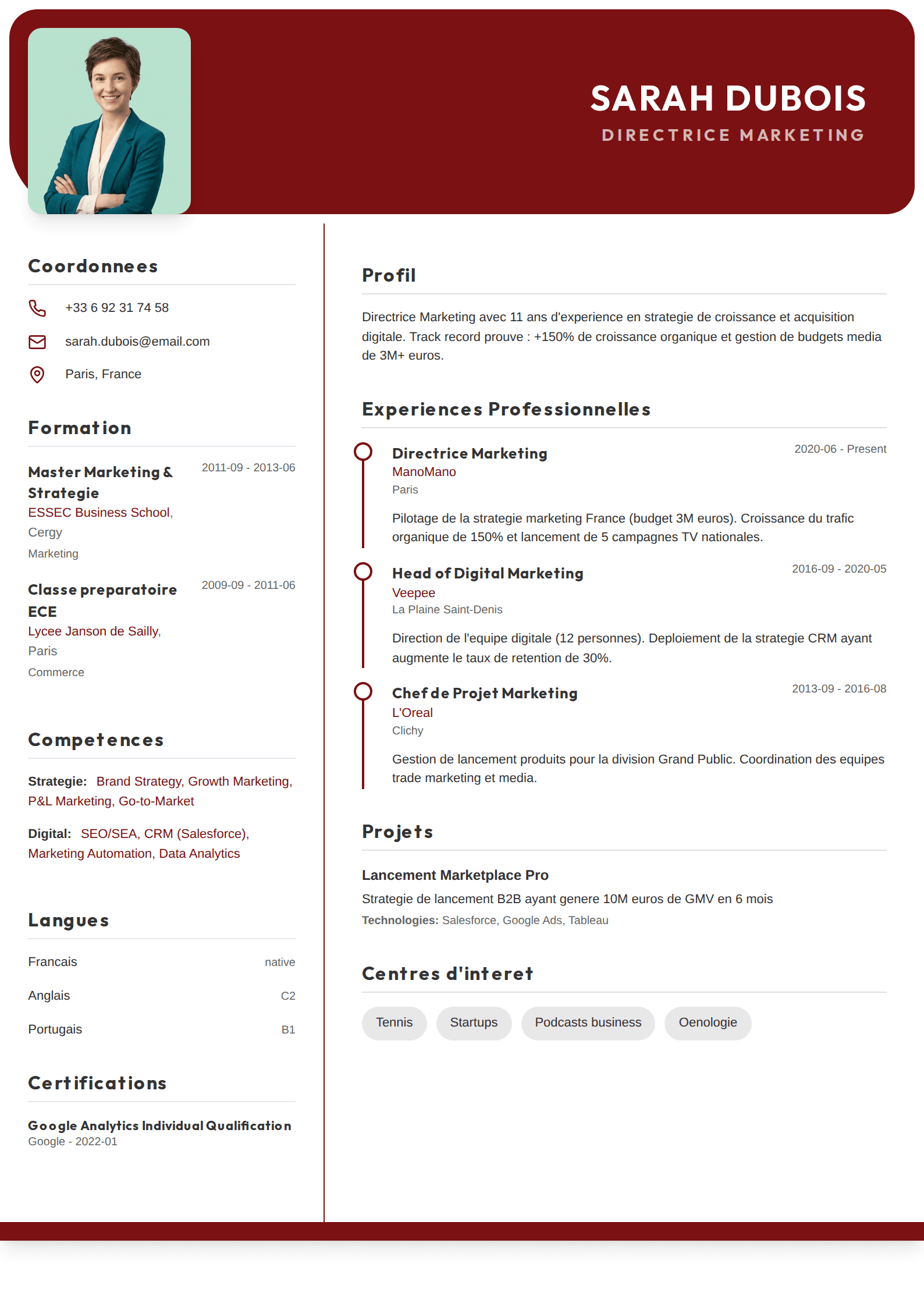 Template CV Marketing Red